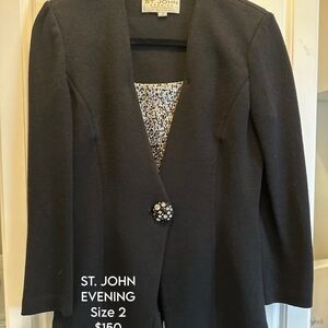 St. John Black Blazer with Embellished Button